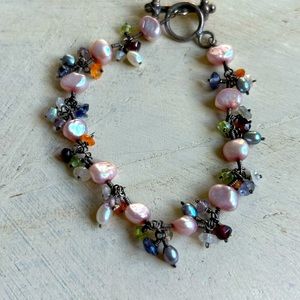 Freshwater Pearl & Multi-Gem Cluster Bracelet - Pink Pearls